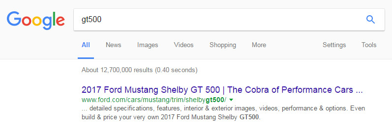 2017 Ford Mustang Shelby GT500 Google result