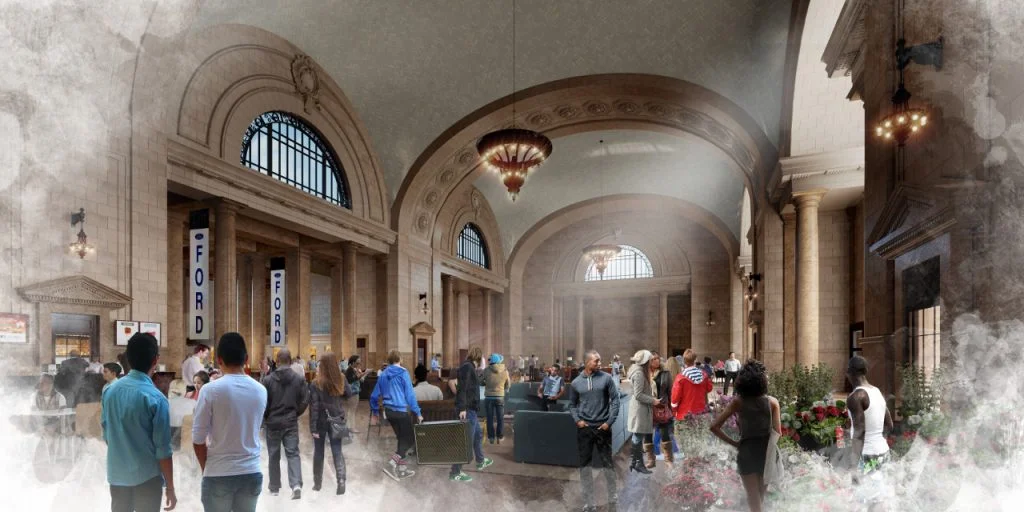 Ford Michigan Central Station main hall rendering featured