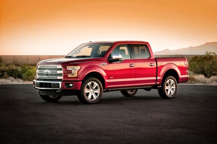 A photo showing the exterior of the 2015 Ford F-150 from a front three quarters angle.