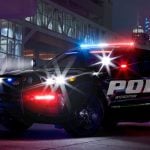 A photo showing the exterior of the 2020 Ford Police Interceptor Utility from a front three quarters angle.