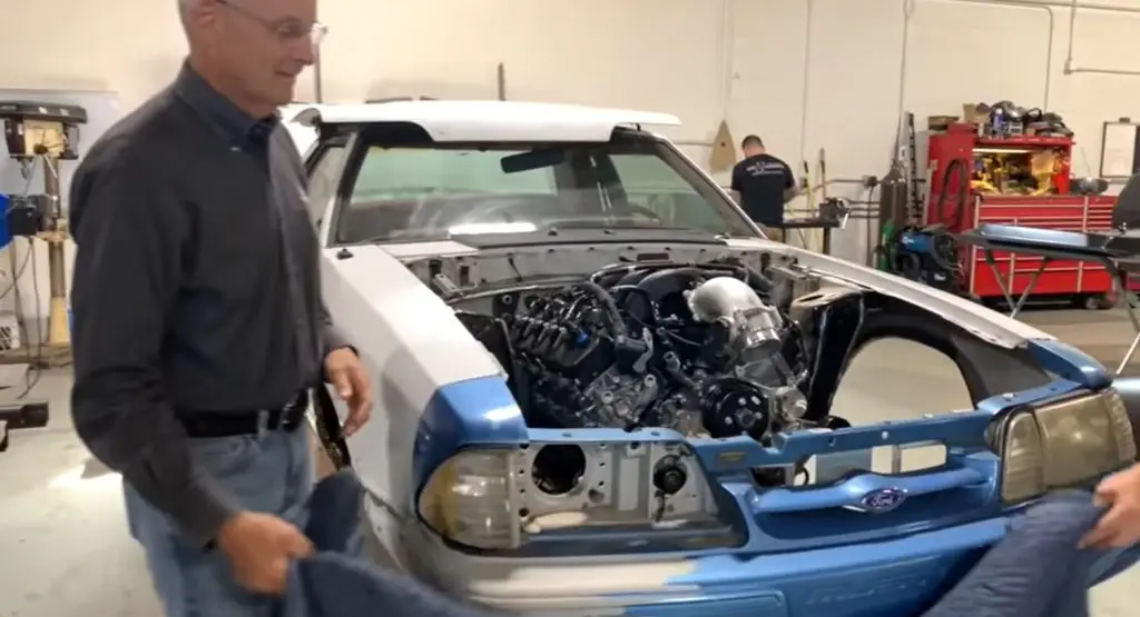 Behold the ford godzilla 7 3 liter v8 crammed into a fox body video