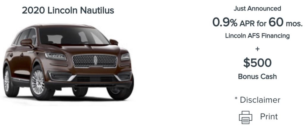 2020 Lincoln Nautilus discount in March