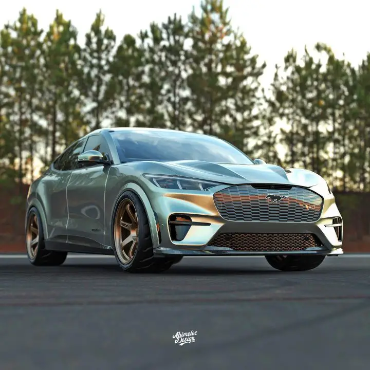 Slammed Ford Mustang Mach-E Rendering Rocks Volk Racing Wheels