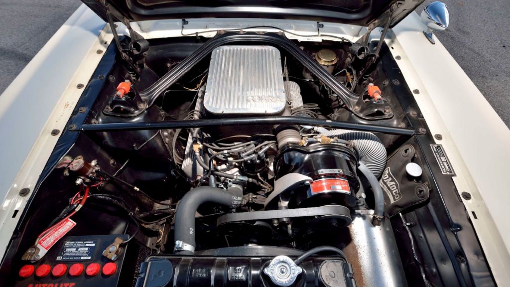 Engine bay of 1966 Ford Mustang Shelby GT350 Paxton Fastback