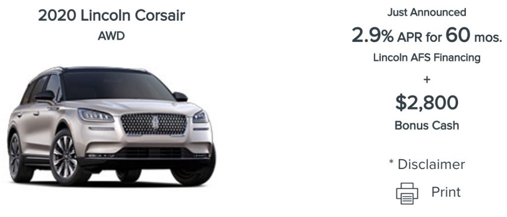 Lincoln Corsair Incentive May 2020