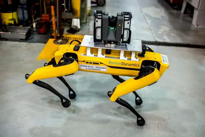 A photo showing the Boston Dynamics dog robot.