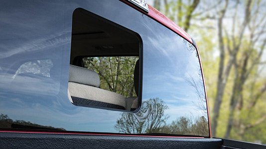 The sliding rear window on the 2021 Ford F-150
