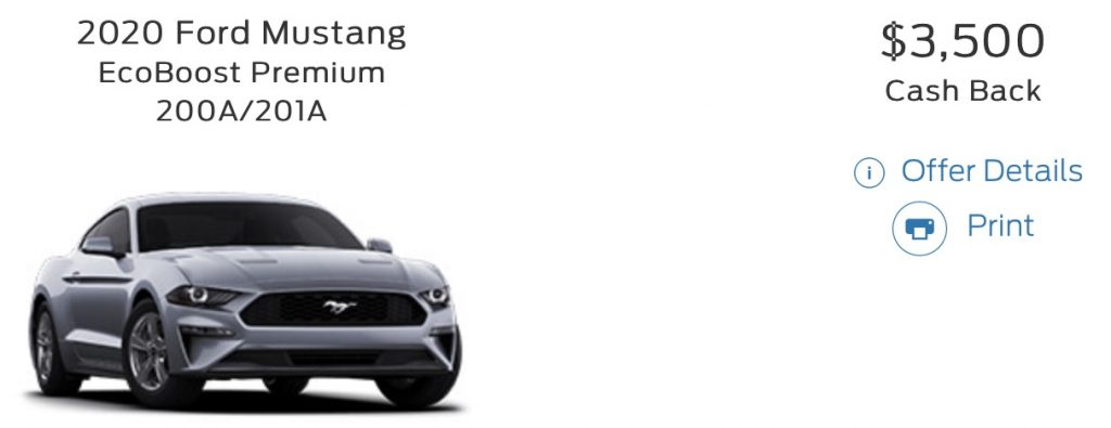 Ford Mustang Incentive August 2020