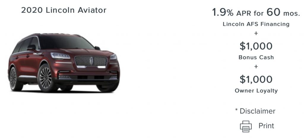 Lincoln Aviator Incentive August 2020