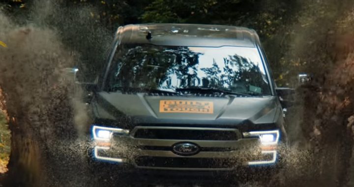 Video still of the 2022 Ford F-150 Lightning concept from its 2020 teaser video, showing off a design that would ultimately make it to production almost intact.
