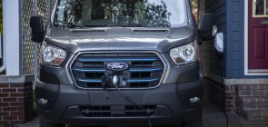 A front view of the 2022 Ford E-Transit.