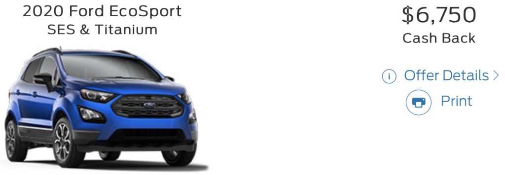 Ford EcoSport Incentive November 2020