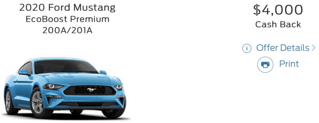 Ford Mustang Incentive November 2020