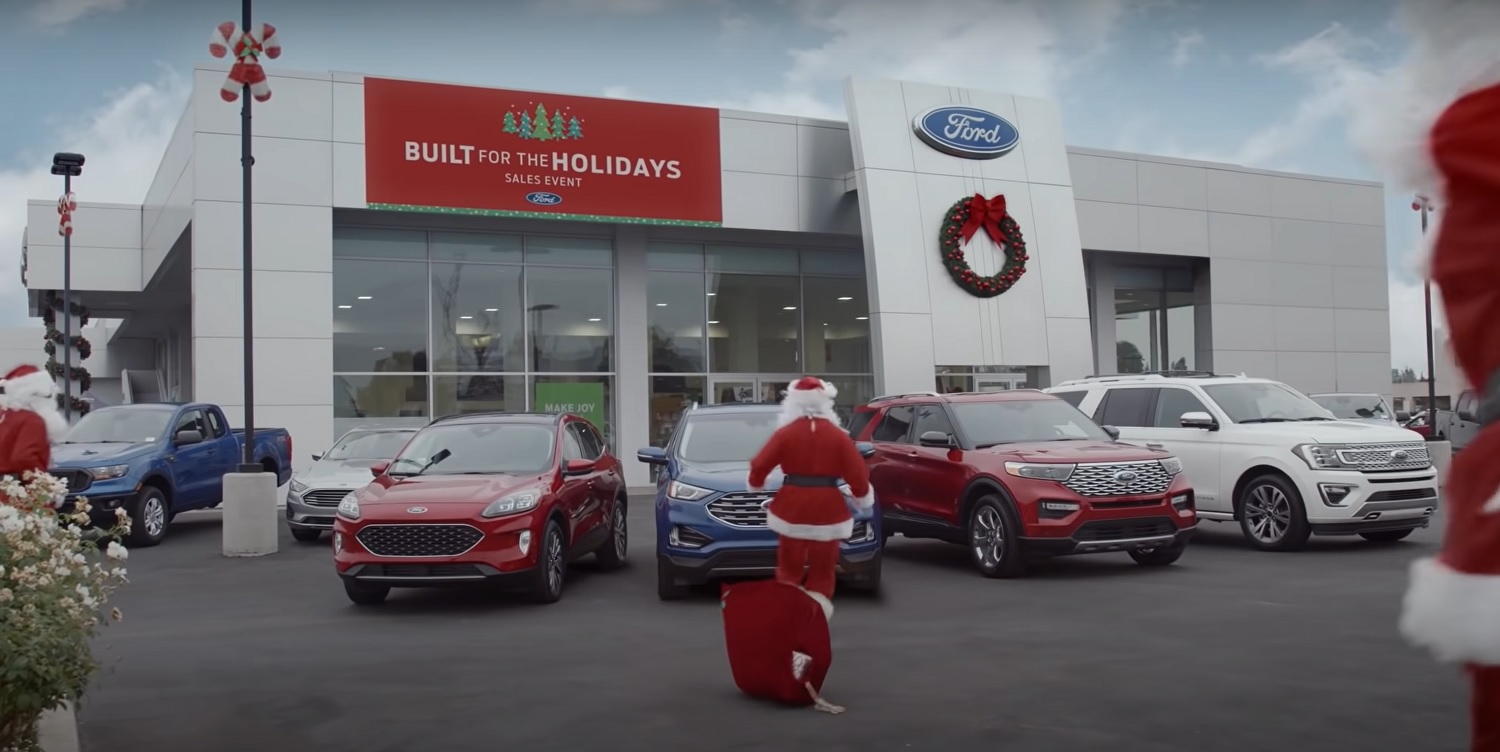 Ford Car Christmas Ads 2022 Ford Built For The Holidays Ad Stars Group Of Running Santas: Video