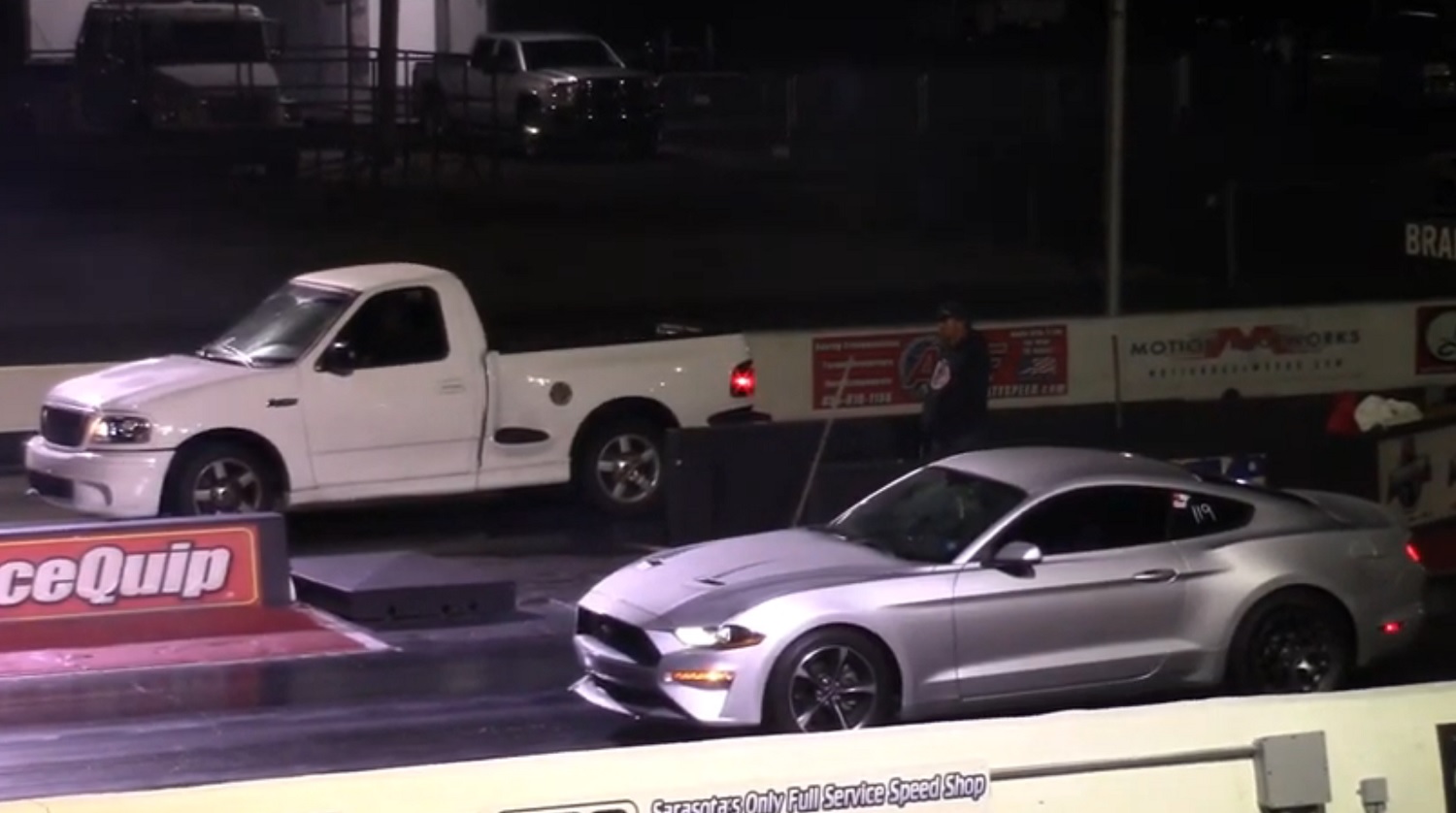 Ford F 150 Lightning Takes On Mustang Ecoboost Silverado In Drag Race Video Laptrinhx News