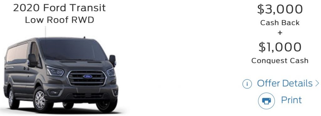 Ford Transit Incentive December 2020