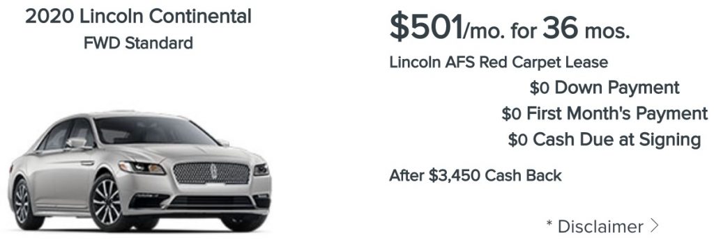 Lincoln Continental Incentive December 2020
