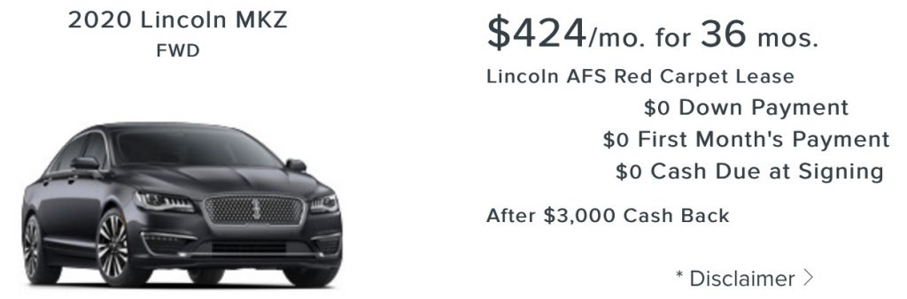 Lincoln MKZ Incentive December 2020