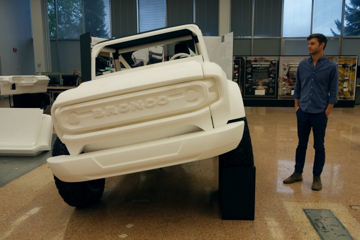 A photo of the Styrofoam 2021 Ford Bronco concept, a full-scale sculpture that inspired the real-life modern Bronco.