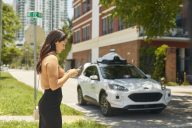 A front three quarters view of the self-driving Ford Escape.