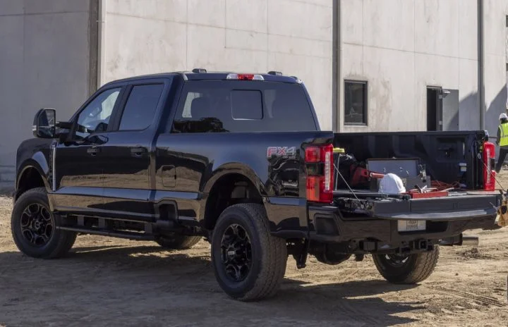 A photo showing the exterior of the 2023 Ford Super Duty F-250 XL from a rear three quarters angle.