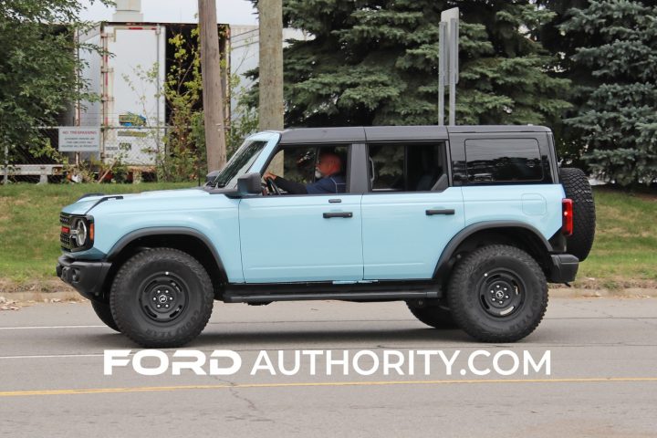 A side view of the Ford Bronco in Robin's Egg Blue, a Heritage Edition-specific color. The color is no longer available on the 2026 Ford Bronco. 