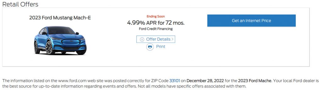 Ford Mustang Mach-E Incentive: 4.99% APR In December 2022