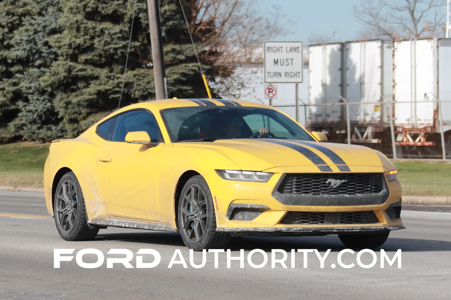 2024 Ford Mustang Coupe EcoBoost Yellow Splash With Black Stripes Exterior 001 