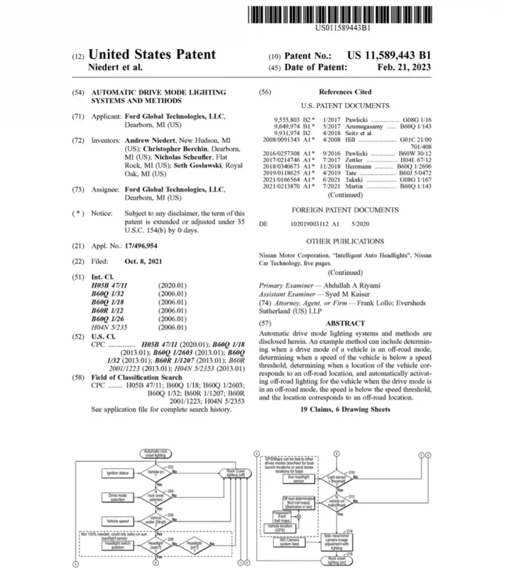 Ford Patent Automatic Drive Mode Lightning System