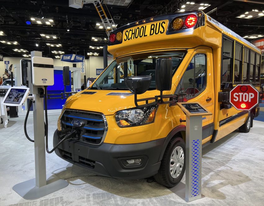 Ford E-Transit Type A School Bus - Exterior 001 - Front Three Quarters