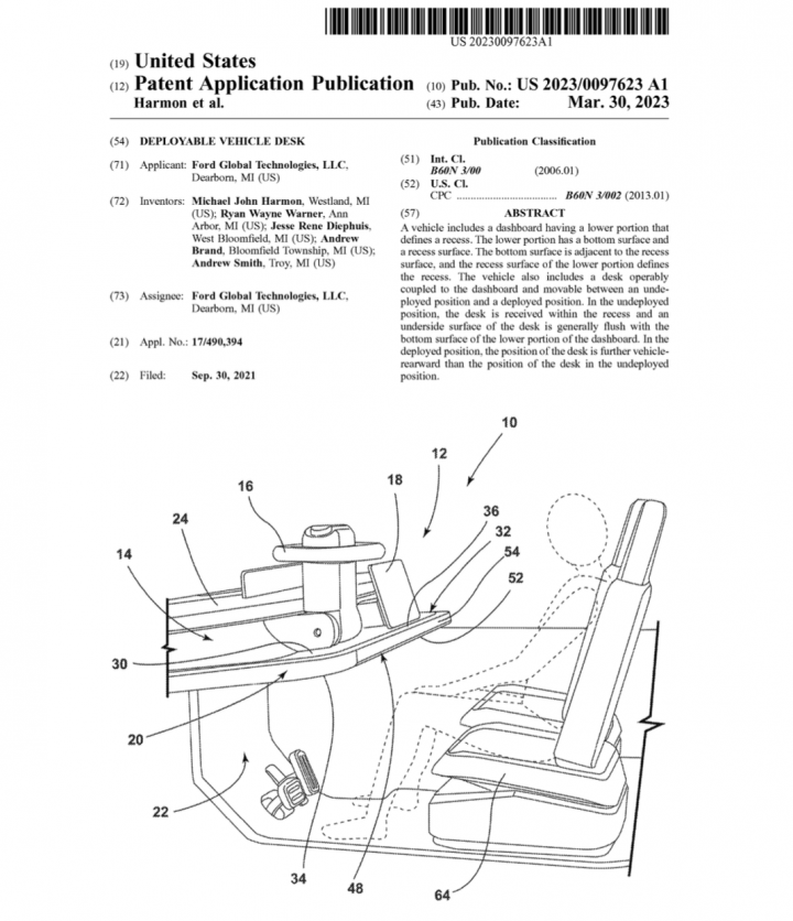 Ford Patent Deployable Vehicle Desk