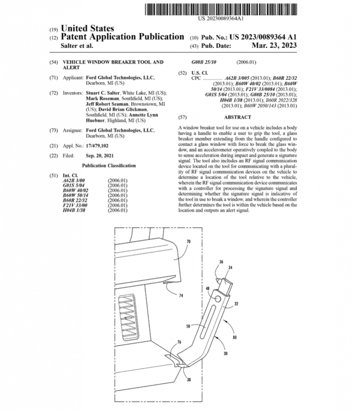 Ford Patent Window Breaker Tool And Alert System 001