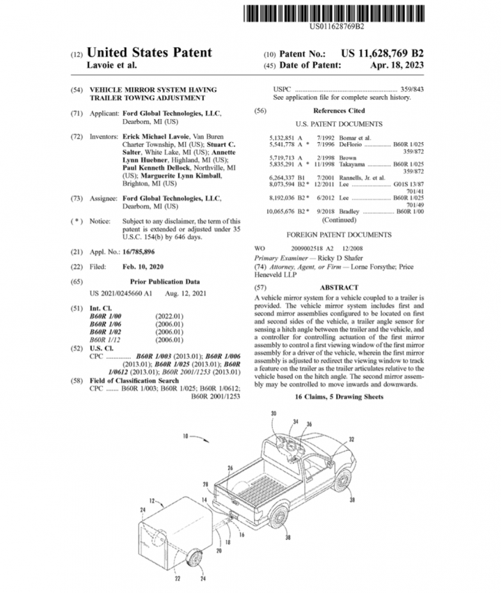 Ford Patent Adjustable Mirrors For Towing