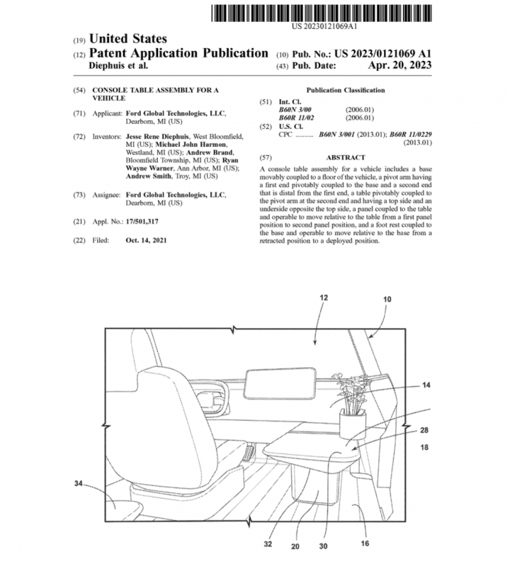 Ford Patent Table Assemblies For Vehicles