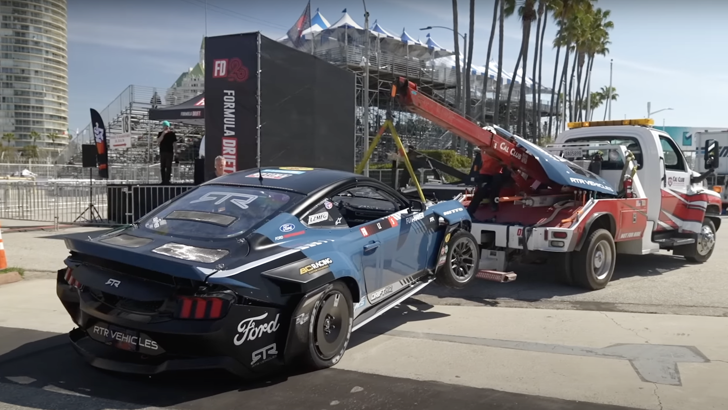 Watch an 1,100-HP Ford Mustang Ride the Wall in Wild Formula Drift Crash