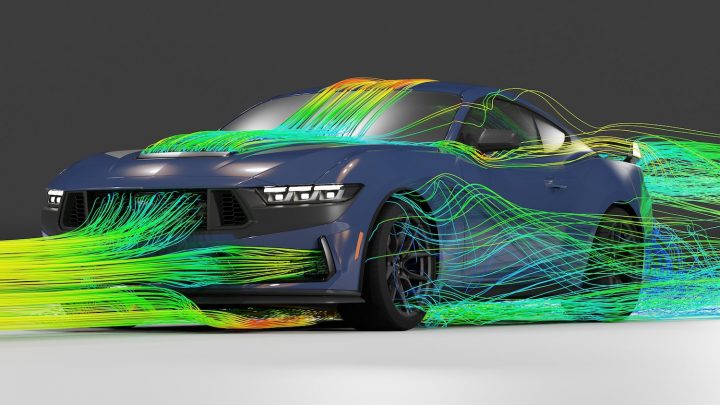 2024 Ford Mustang Rolling Road Wind Tunnel - Exterior 001 - Front Three Quarters
