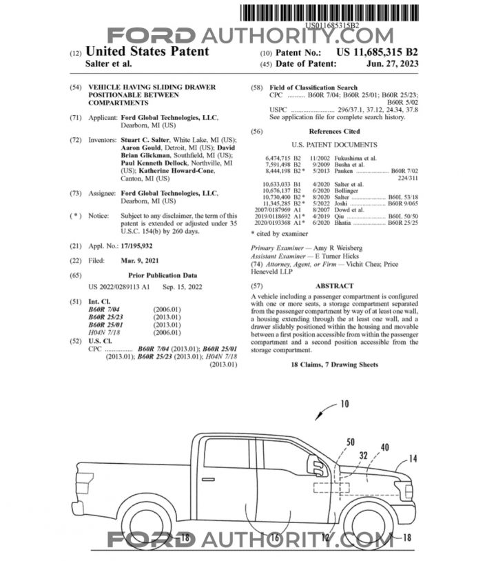 Ford Patent Pass Through Interior Storage