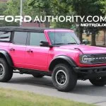 Hot pink Ford Bronco Badlands on public road