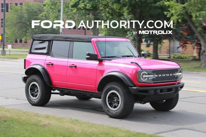 Hot pink Ford Bronco Badlands on public road