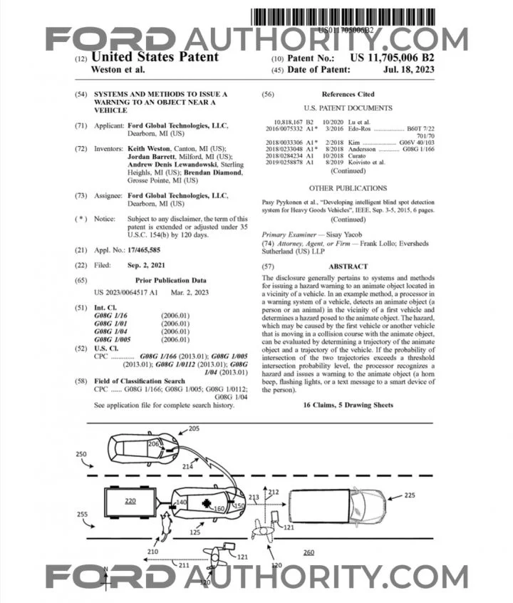 Ford Patent Animate Object Warning System