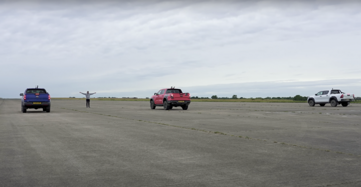 Ford Ranger Raptor vs Toyota Hilux GR vs Volkswagen Amarok Pan Americana Drag Race - Exterior 002 - Rear Three Quarters