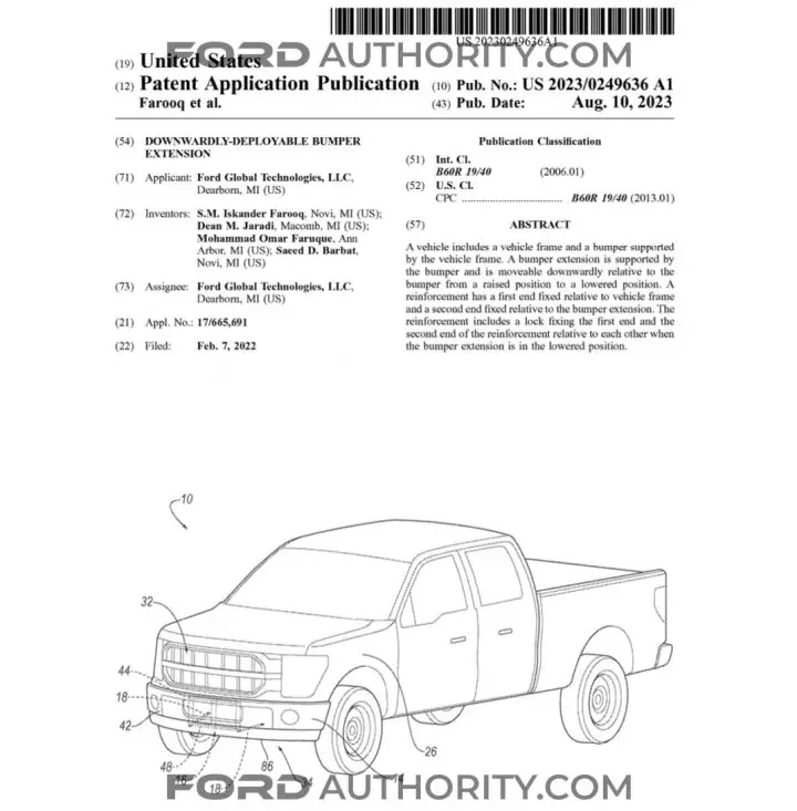 Ford Patent Downwardly Deployable Bumpers