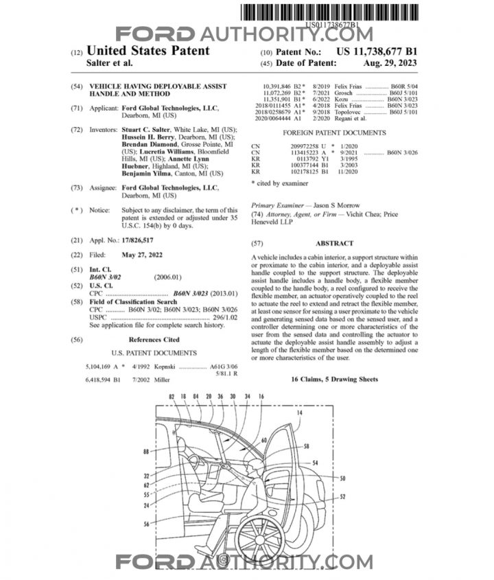 Ford Patent Deployable Assist Handle