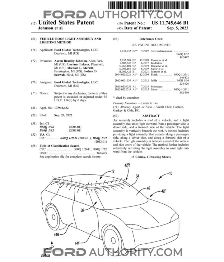 Ford Patent Roof Mounted Light Assembly