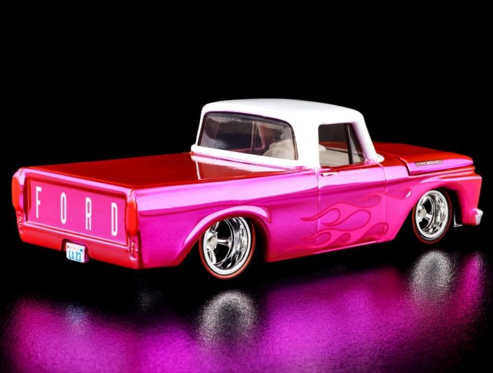1962 Ford F-100 Pink Edition Diecast Hot Wheels Red Line Club - Exterior 004 - Rear Three Quarters