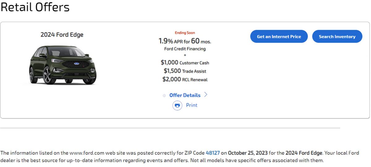 Ford Edge Discount Offers Up To 4,000 Off In October 2023