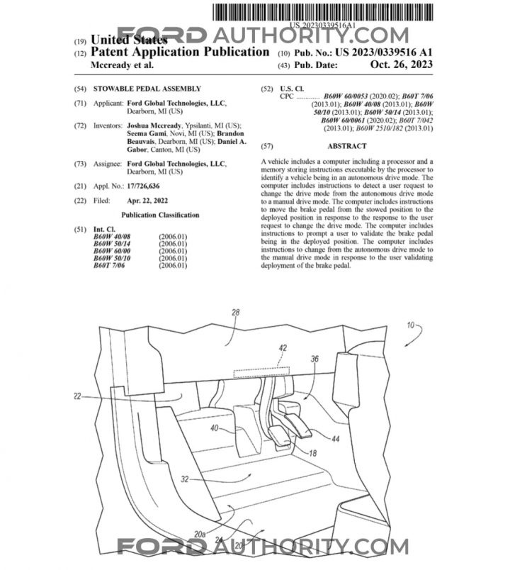 Ford Patent Stowable Pedal Assembly