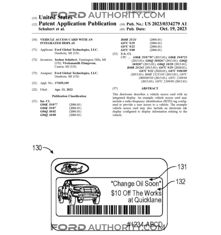 Ford Patent Vehicle Access Card With Display