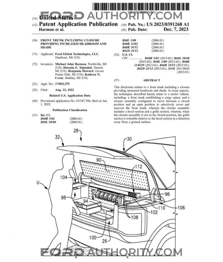 Ford Patent Frunk Shade For EVs