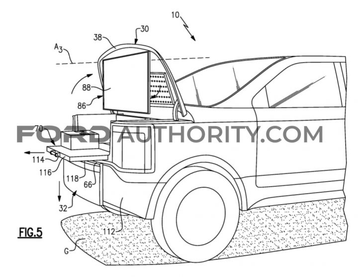 Ford Patent Frunk With Built-In Work Entertainment Features